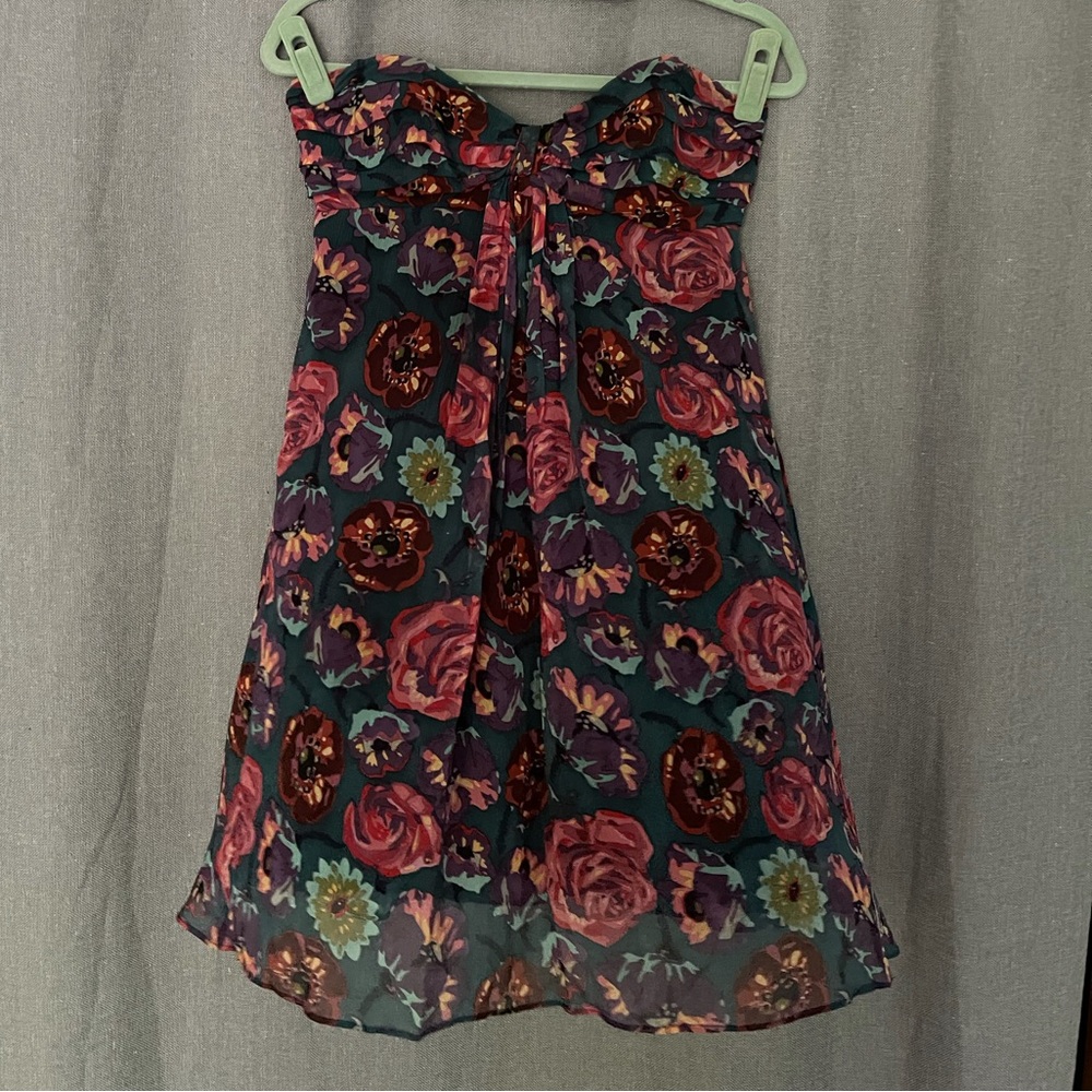 Betsey Johnson strapless floral mini dress with inside bra top corset size 6